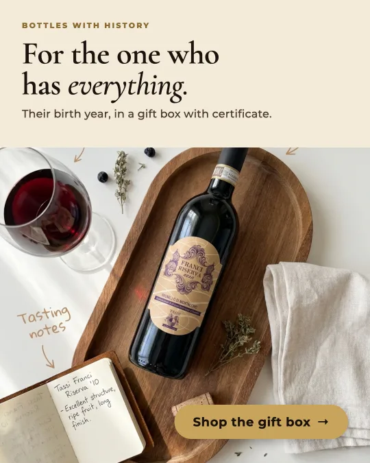 Bottles With History ad: For the one who has everything. Button: Shop the gift box